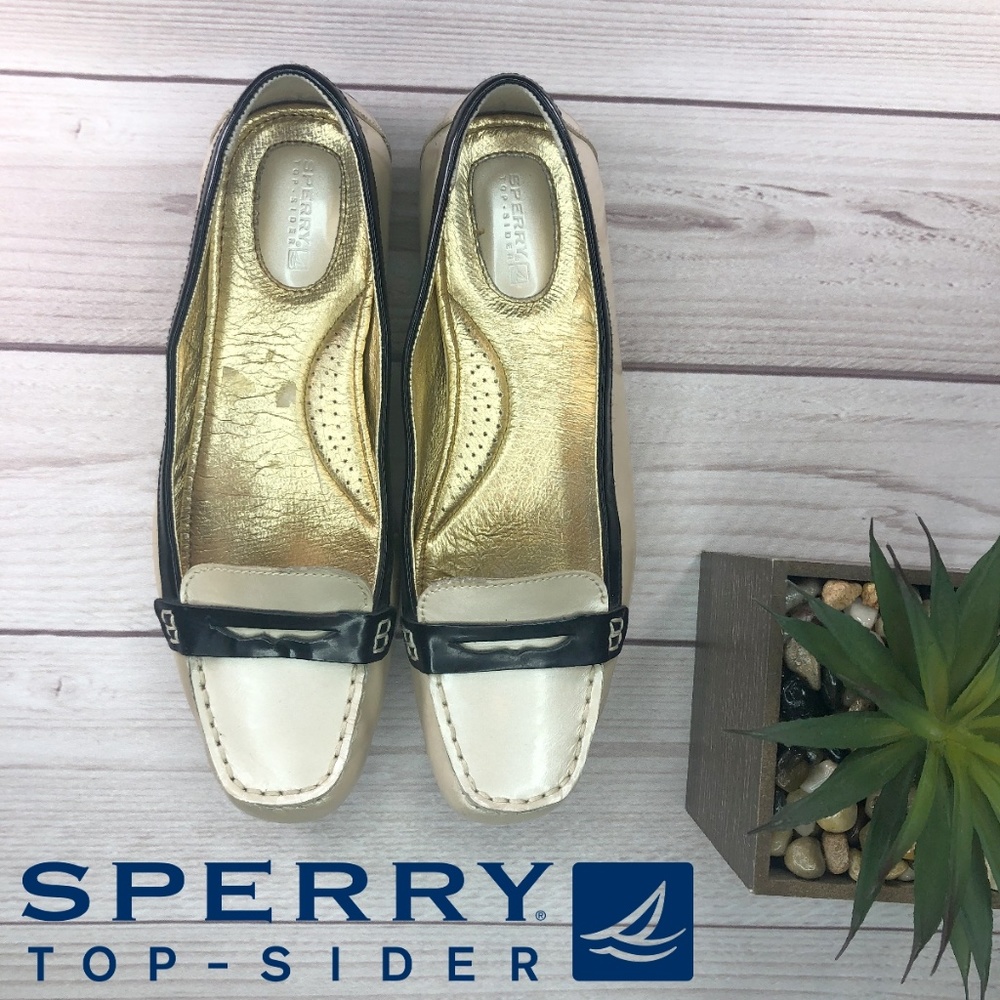 Sperry Topsider Cream Gold  Nude Black Size 8.5